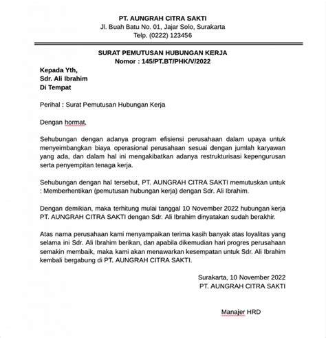 surat keterangan phk