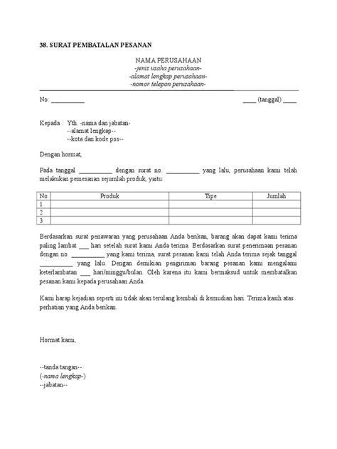 surat pembatalan pesanan