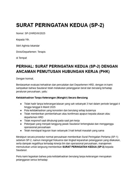 surat peringatan kedua