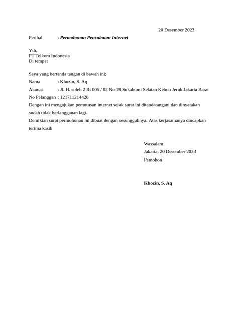 surat permohonan internet