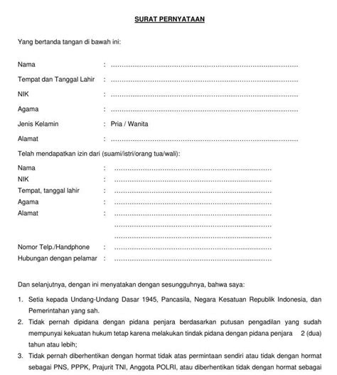surat pernyataan cpns kemendikbud 2024 word