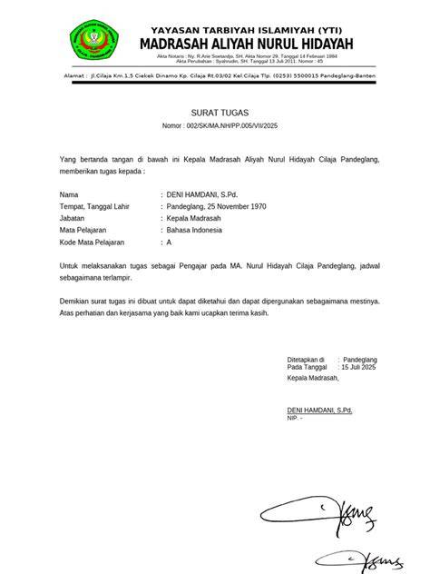 surat tugas mengajar example