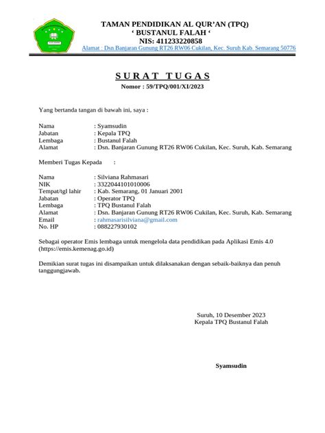 Surat Tugas Operator EMIS