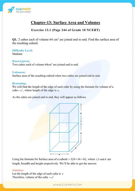 surface area and volume formulas class 10 ncert solutions