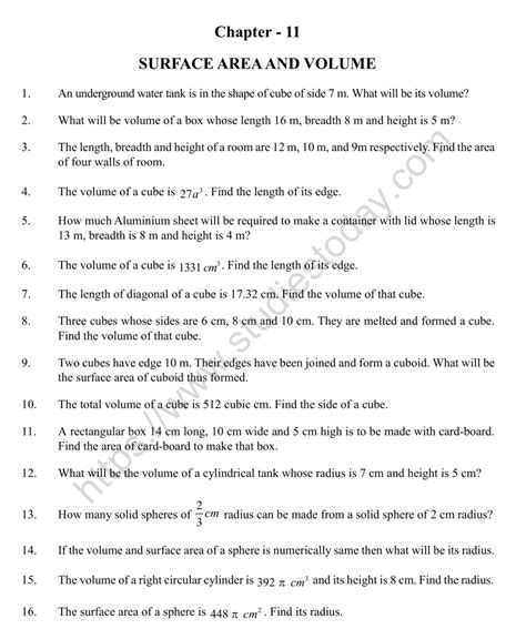 surface area and volume formulas class 9 extra questions