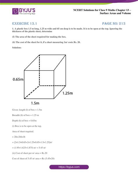 surface area and volume formulas class 9 ncert solutions