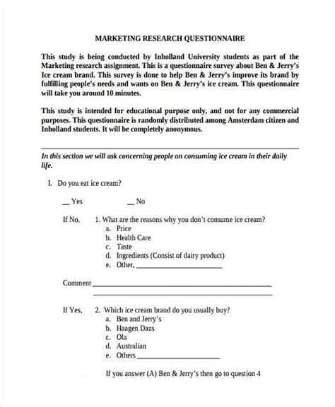 survey questionnaire example in research