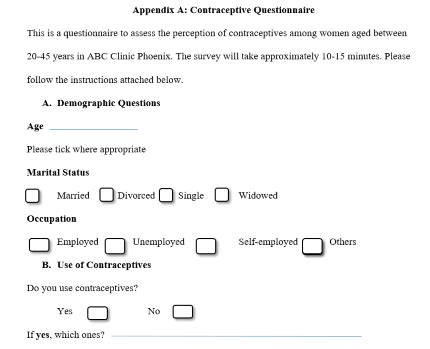 survey questionnaire example of appendix in research