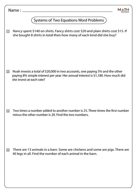 system of equations examples word problems