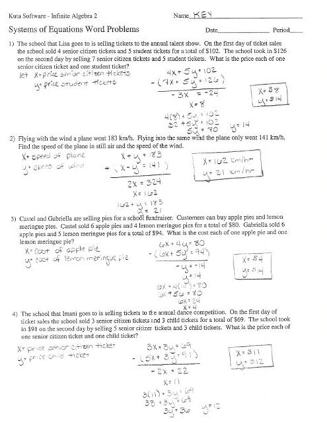 system of equations word problems with answers