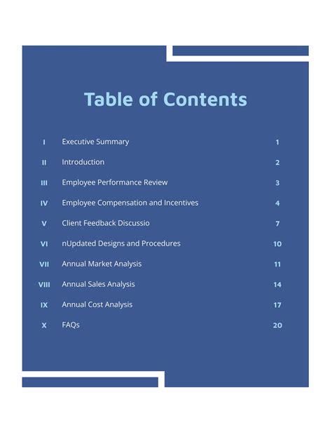 table of content example for report
