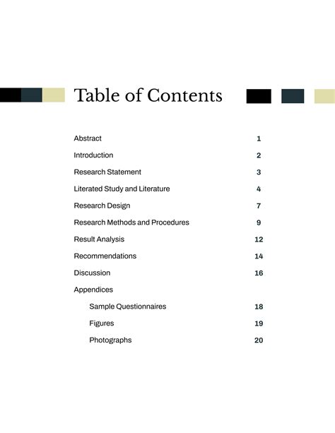table of content example in research