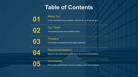table of contents example powerpoint