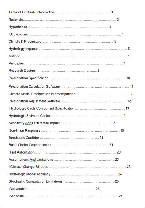 table of contents template in word