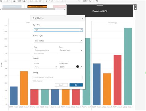 tableau dashboard export to excel button