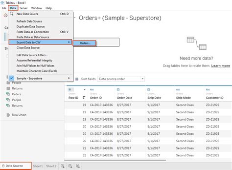 tableau export data to excel button