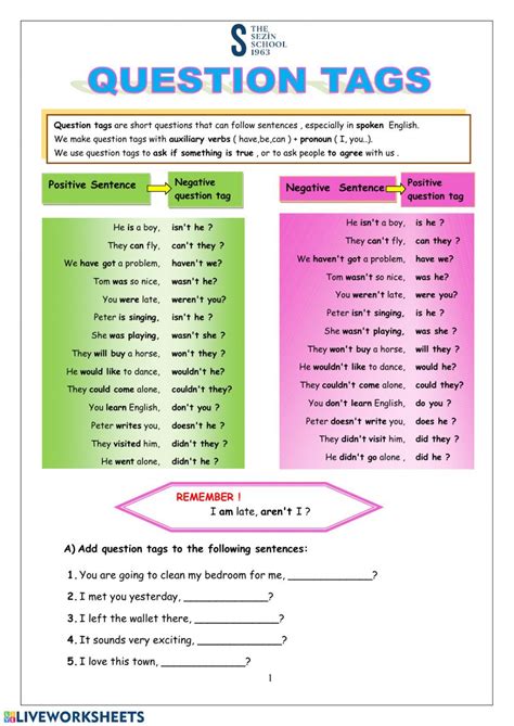 tag questions examples pdf