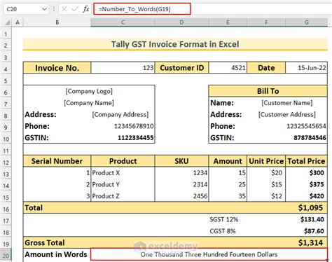 tally gst invoice format in excel download with formula
