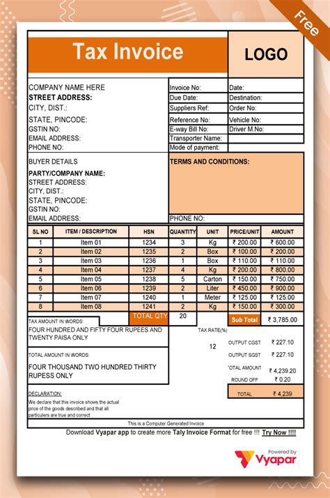 tally invoice format in excel free download with formula