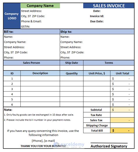 tally sales invoice in excel format