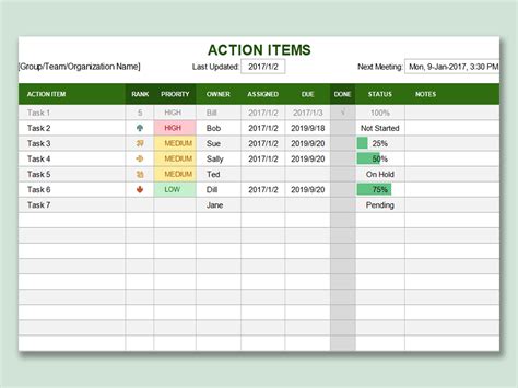 task list in excel