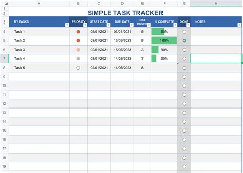 task tracker sample excel