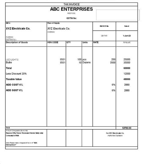 tax invoice format in excel download with formula