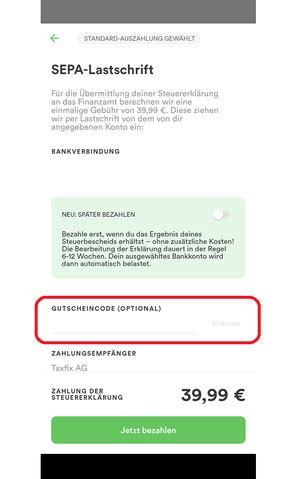 taxfix gutschein code