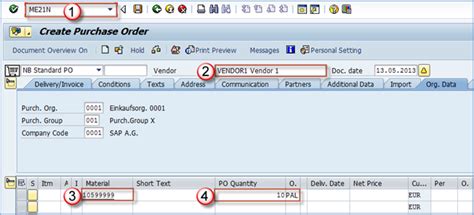 tcode for purchase order creation in sap