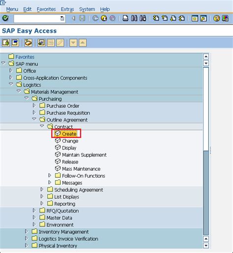 tcode to create contract in sap mm