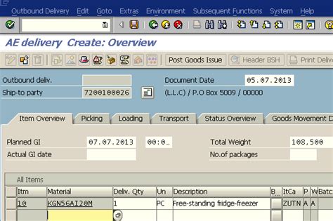 tcode to create delivery note in sap