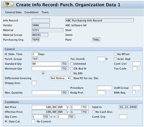 tcode to create info record in sap mm