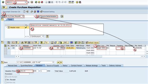 tcode to create purchase requisition in sap