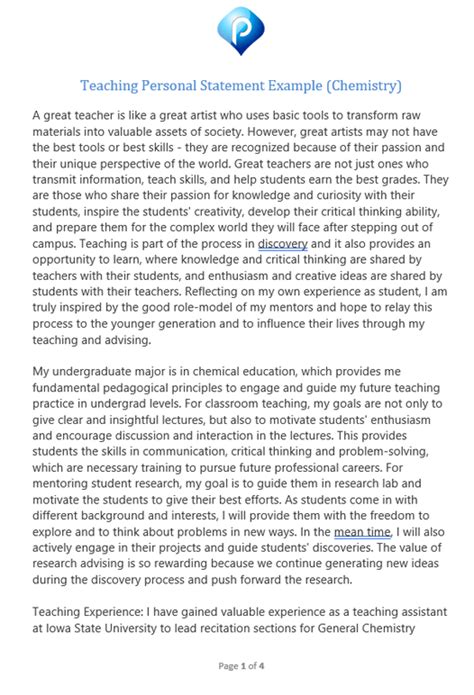 teaching assistant personal statement examples primary