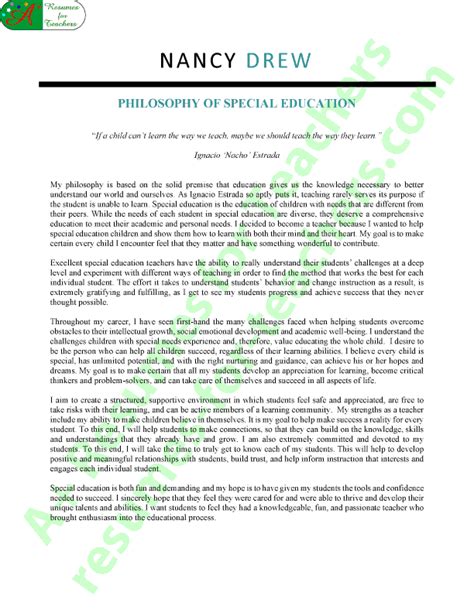 teaching philosophy examples for special education