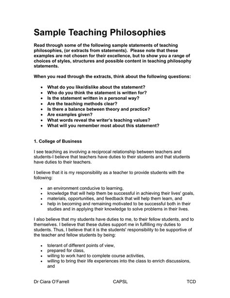 teaching philosophy examples for students