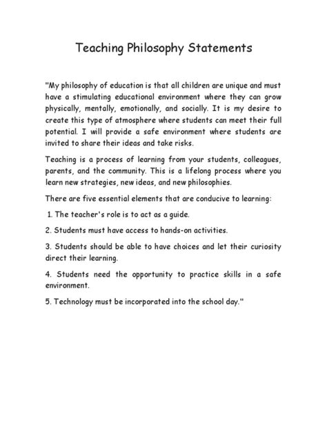 teaching philosophy statement examples elementary