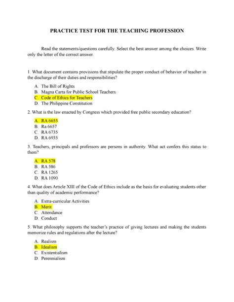 teaching test sample