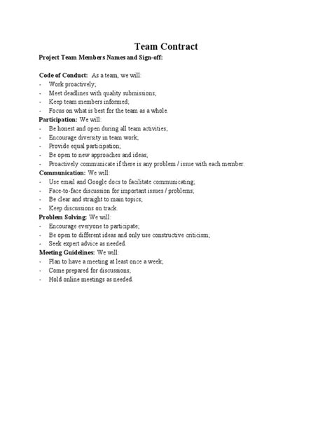 team contract code of conduct example
