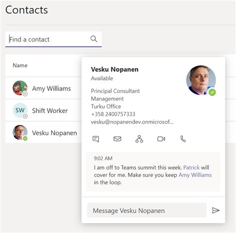 teams status message examples for busy