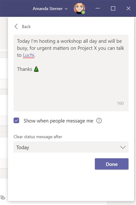 teams status message examples for students