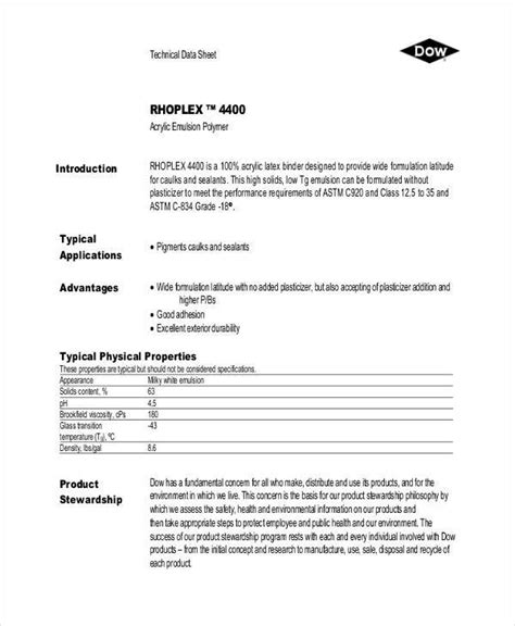 technical data sheet sample