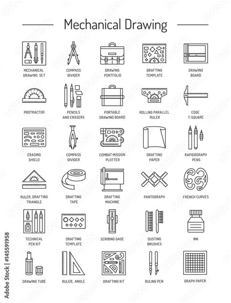 technical drawing drafting tools with names and meaning