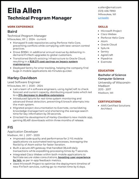 technical program manager skills resume