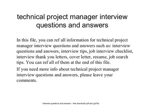 technical project manager interview questions and answers
