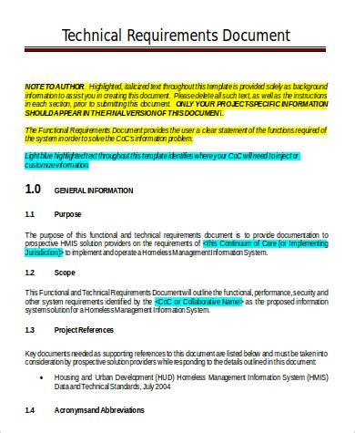 technical requirements document example