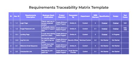 technical requirements examples project management