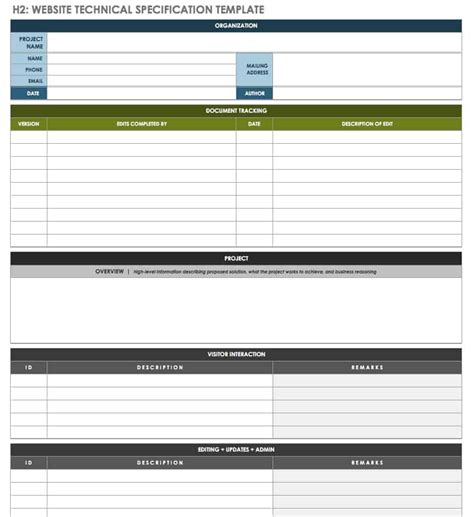 technical specification template excel