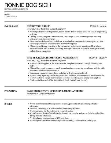 technical support engineer qualifications resume
