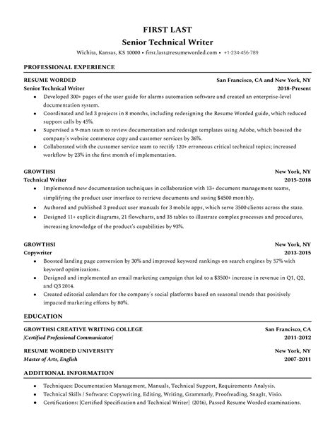 technical writer cv example
